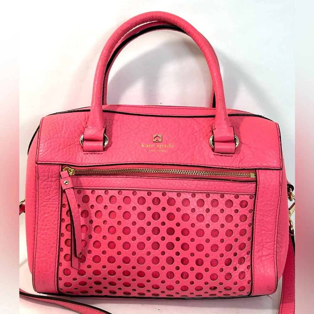Kate Spade Perri Lane Delaney Bubbles Leather Satchel Crossbody in Peony Pink